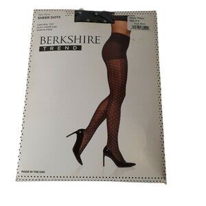 Berkshire Trend Control Top Panty Hose Black White Sheer Dots Sz 3-4 Style 8033